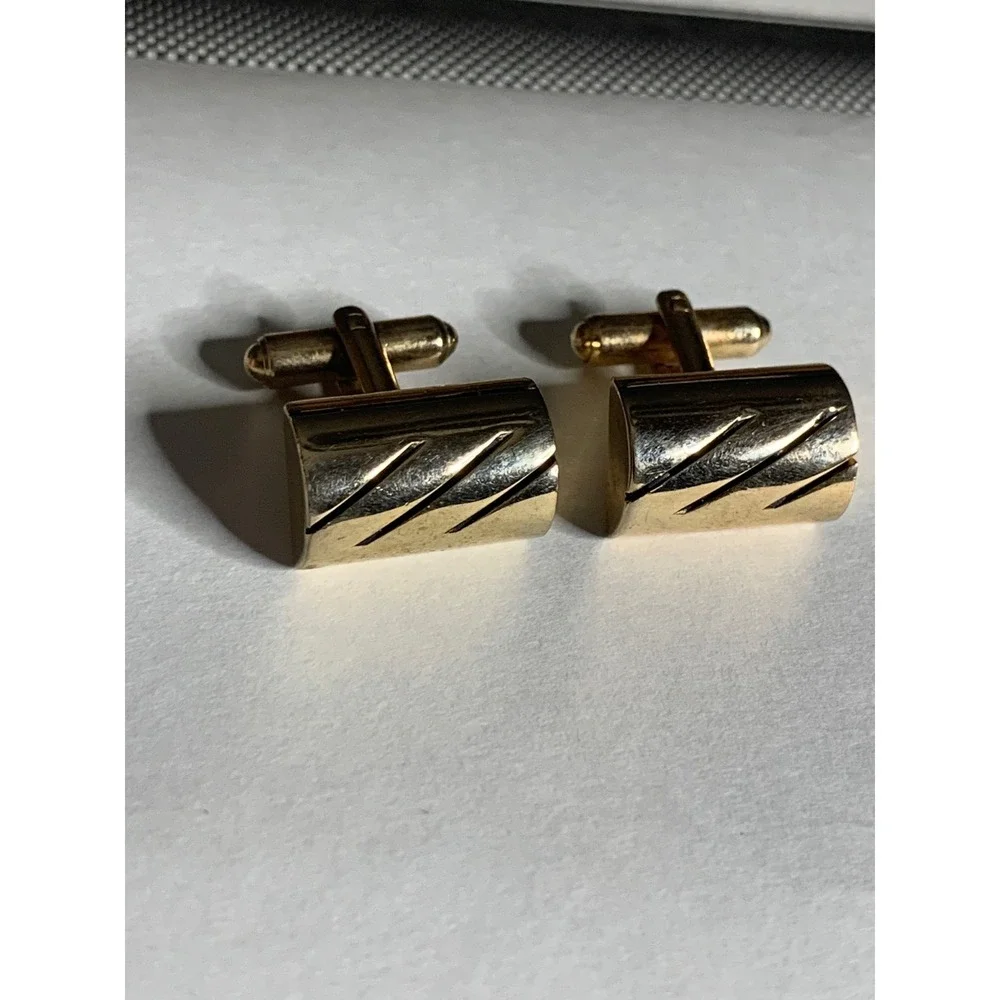 Gold Tone Cufflinks, Rectangular, Diagonal Stripe Pattern, Classic Men's‎